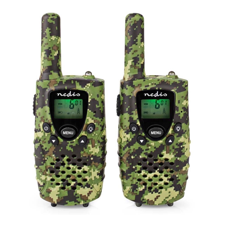 SET 2x Walkie-talkie con luce LED 3xAAA Portata 8 km mimetico