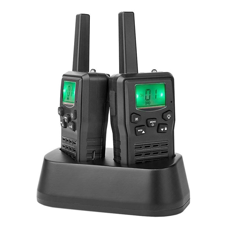 SET 2x Walkie-talkie ricaricabile con luce LED 1300 mAh gamma 10 km