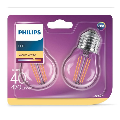SET 2xLampadina LED VINTAGE E27/4W/230V 2700K - Philips