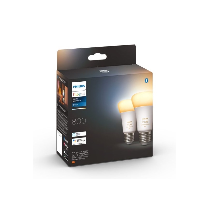 SET 2xLED Lampadina Dimmerabile Philips Hue WHITE AMBIANCE E27/6W/230V 2200-6500K