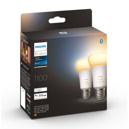 SET 2xLED Lampadina Dimmerabile Philips Hue WHITE AMBIANCE E27/8W/230V 2200-6500K