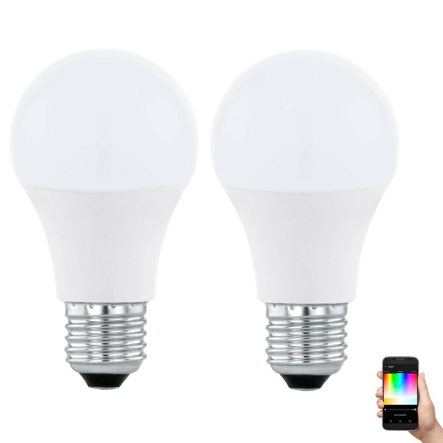 SET 2xLED RGBW Lampadina dimmerabile A60 E27/9W/230V 2700-6500K + +TC - Eglo 11587