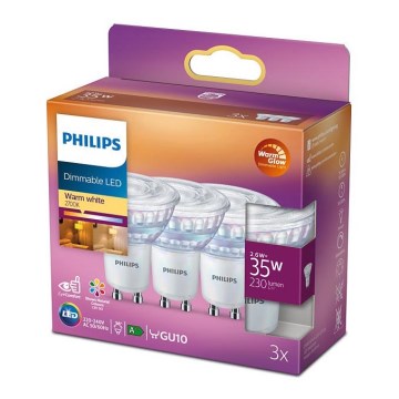 SET 3 lampadine LED dimmerabili Philips Warm Glow GU10/2,6W/230V 2200-2700K CRI 90