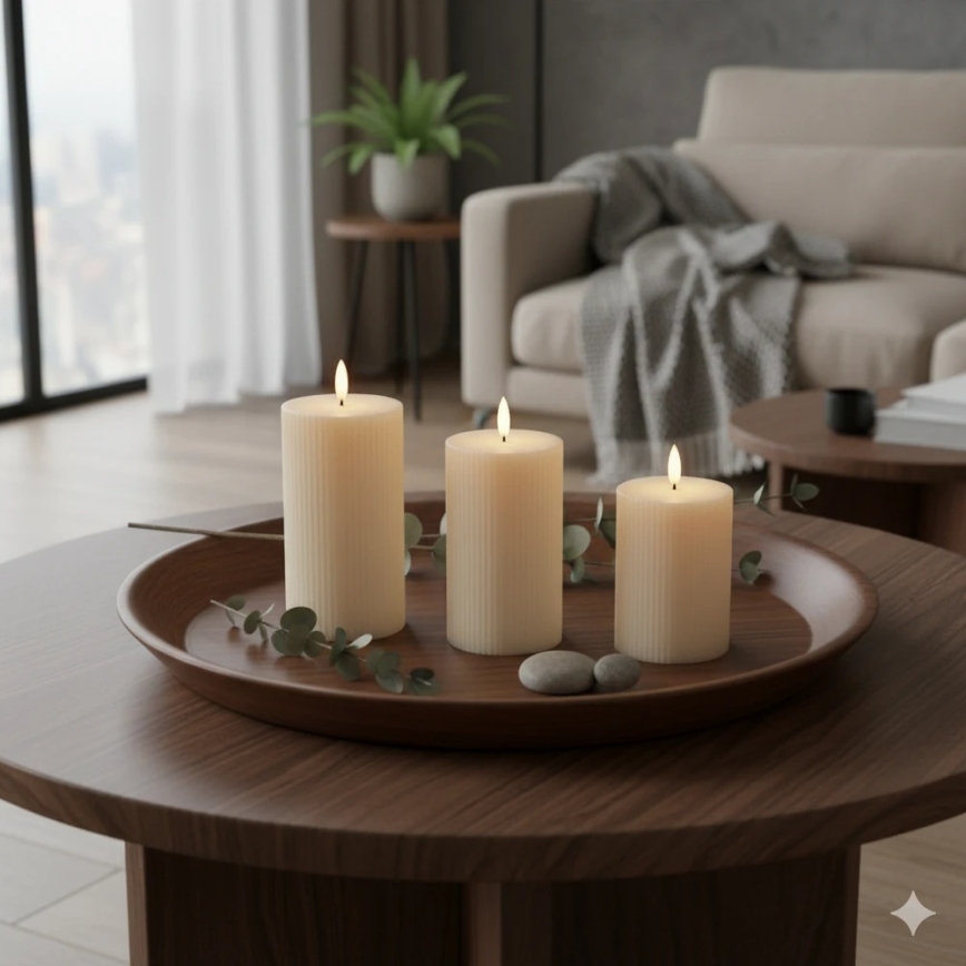 Set 3x candele LED BRILLO, LED/3xAAA, colore crema + telecomando