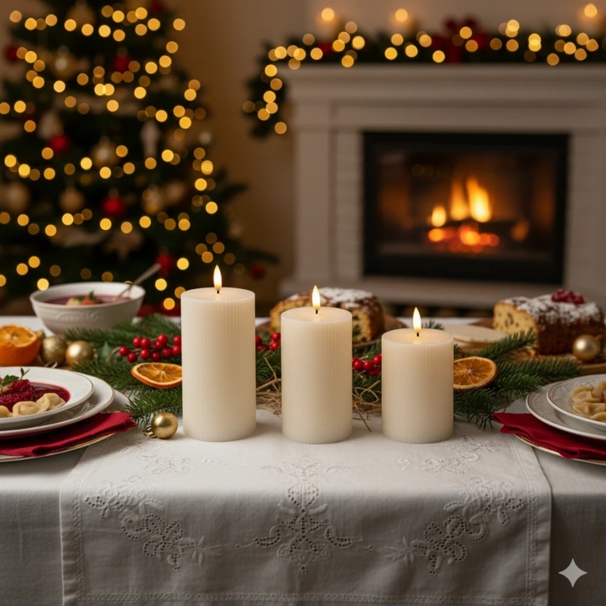 Set 3x candele LED BRILLO, LED/3xAAA, colore crema + telecomando