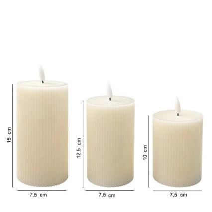Set 3x candele LED BRILLO, LED/3xAAA, colore crema + telecomando