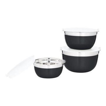 SET 3x Ciotola con coperchio nero/acciaio inox