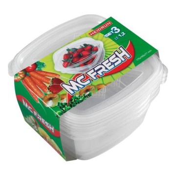 SET 3x Contenitore per alimenti 1,2 l trasparente