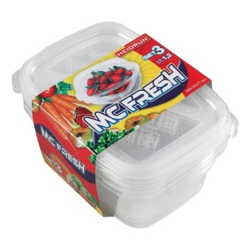 SET 3x Contenitore per alimenti 1,2 l trasparente