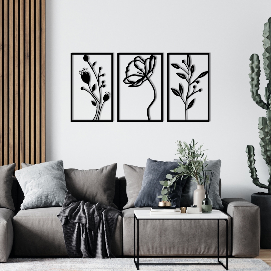 SET 3x Decorazione da muro 78x39 cm fiori metallo