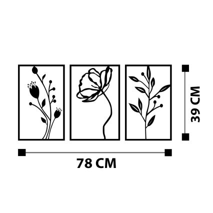 SET 3x Decorazione da muro 78x39 cm fiori metallo