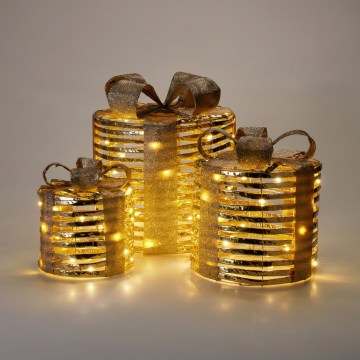 SET 3x decorazioni natalizie LED 20xLED/2xAA + 30xLED/3xAA + 40xLED/3xAA bianco caldo regali/oro