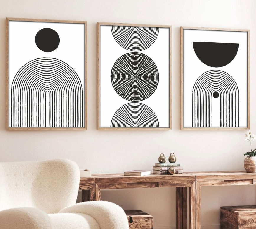 SET 3x Foto in cornice 50x70 cm nero/bianco
