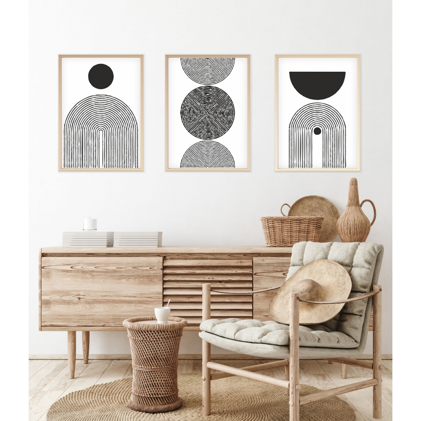 SET 3x Foto in cornice 50x70 cm nero/bianco