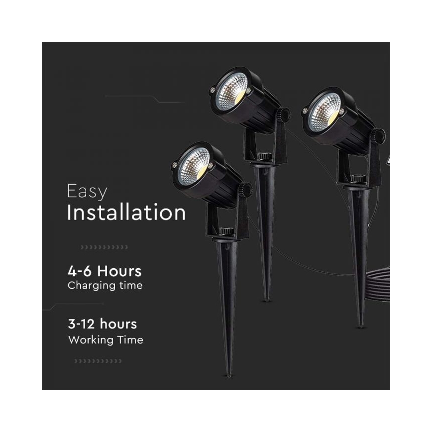 SET 3x Lampada solare LED da esterno 3xLED/1,2W/3,7V IP65 3000K 4000 mAh