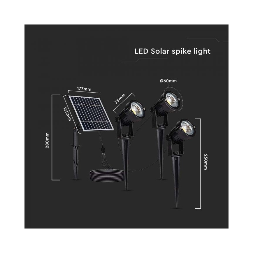 SET 3x Lampada solare LED da esterno 3xLED/1,2W/3,7V IP65 3000K 4000 mAh