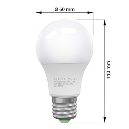 SET 3x Lampadina LED ECOLINE A60 E27/10W/230V 6500K - Brilagi