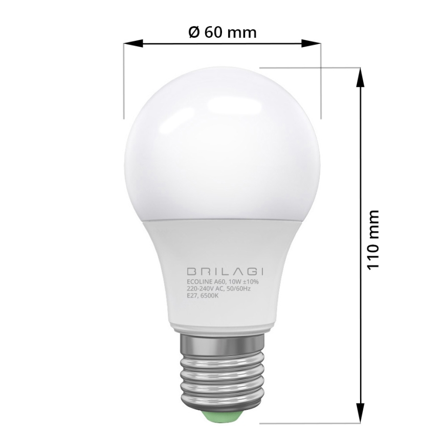 SET 3x Lampadina LED ECOLINE A60 E27/10W/230V 6500K - Brilagi
