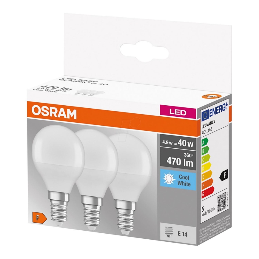 SET 3x Lampadina LED P40 E14/4,9W/230V 4000K - Osram