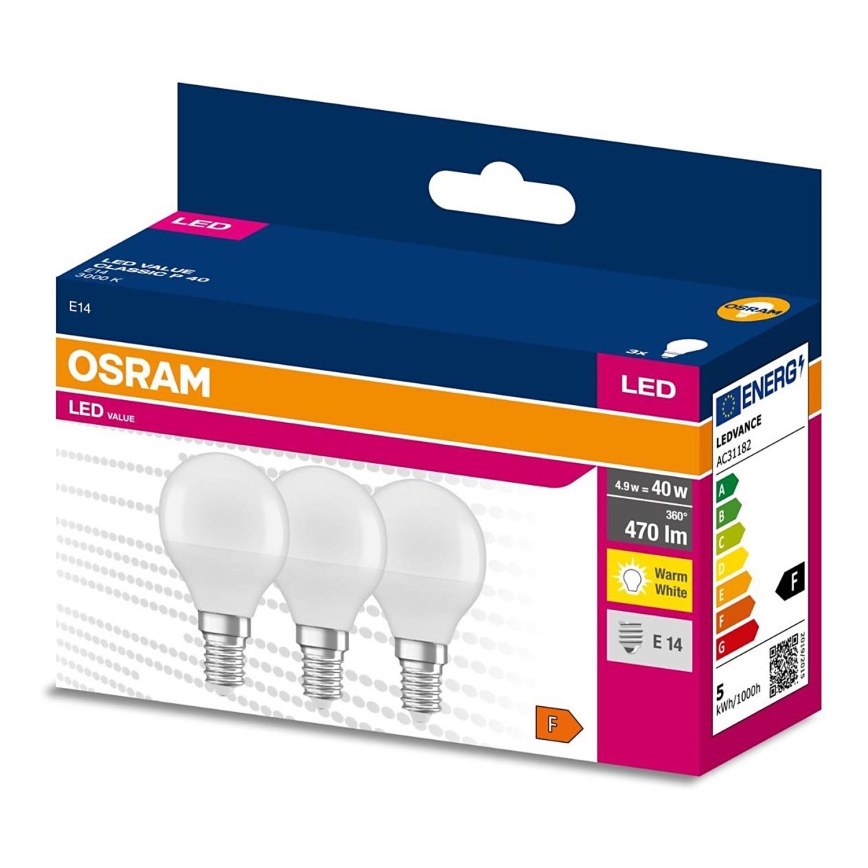 SET 3x Lampadina LED P45 E14/4,9W/230V 3000K - Osram