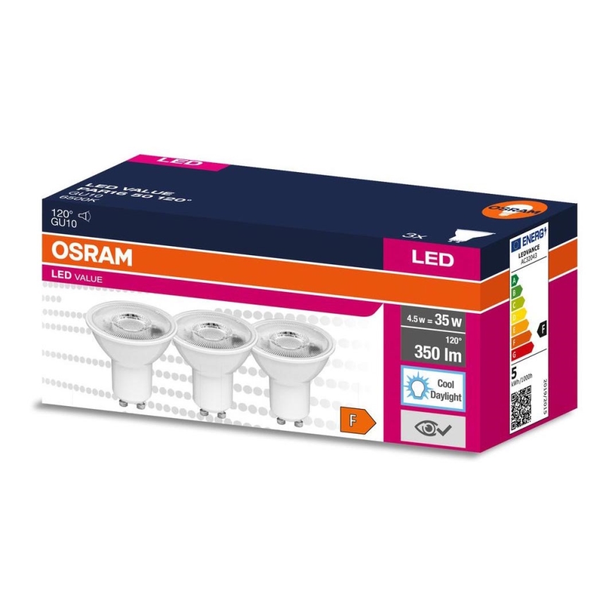 SET 3x Lampadina LED PAR16 GU10/4,5W/230V 6500K 120° - Osram