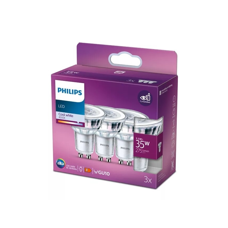 SET 3x Lampadina LED Philips PAR16 GU10/3,5W/230V 4000K