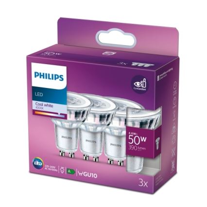 SET 3x Lampadina LED Philips PAR16 GU10/4,6W/230V 4000K