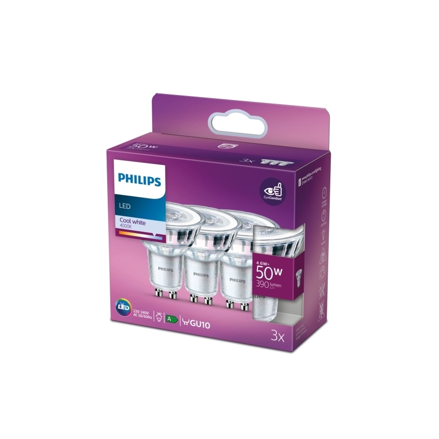 SET 3x Lampadina LED Philips PAR16 GU10/4,6W/230V 4000K