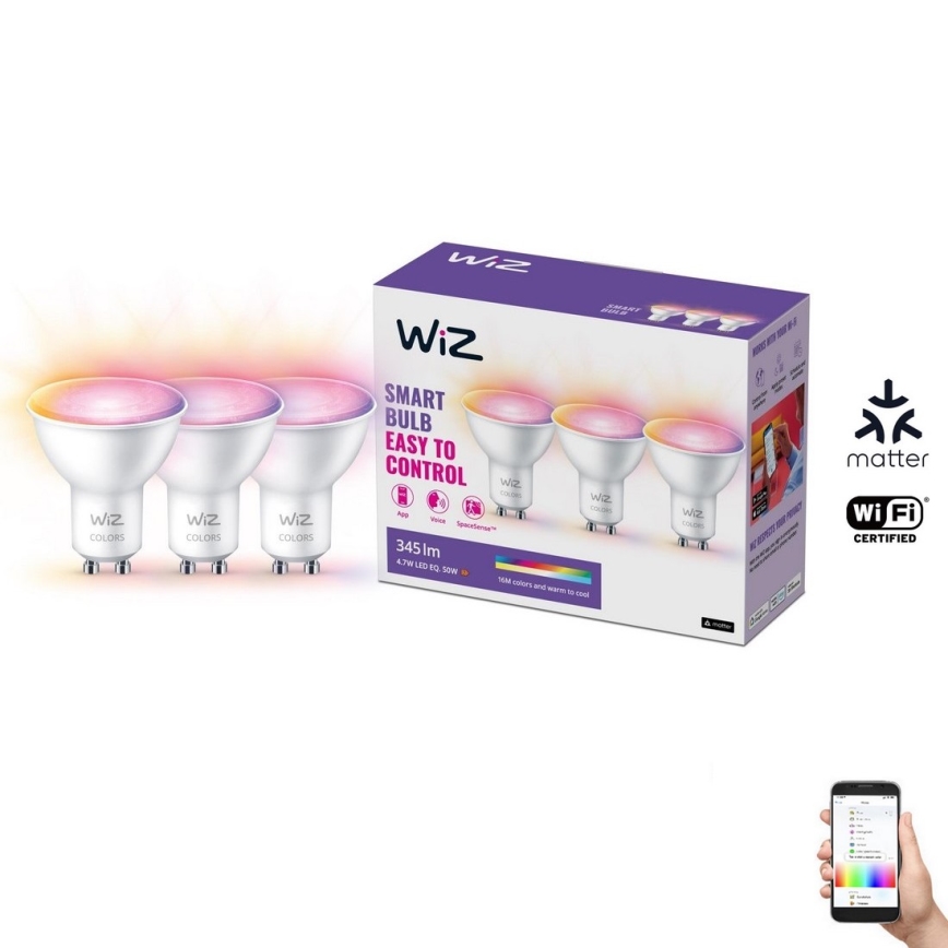 SET 3x Lampadina LED RGBW dimmerabile GU10/4,7W/230V 2200-6500K CRI 90 Wi-Fi - WiZ