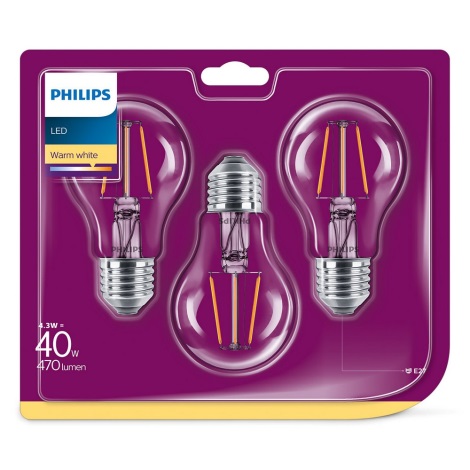 SET 3x Lampadina LED VINTAGE Philips E27/4,3W/230V 2700K