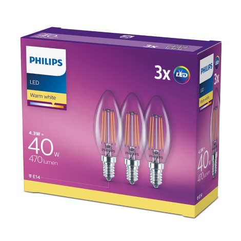 SET 3x Lampadine LED VINTAGE Philips E14/4,3W/230V 2700K