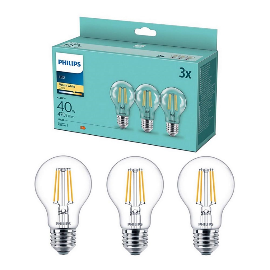 SET 3x LED Lampadina VINTAGE Philips E27/4,3W/230V 2700K