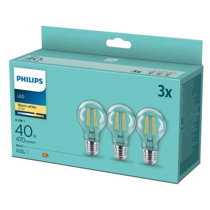 SET 3x LED Lampadina VINTAGE Philips E27/4,3W/230V 2700K