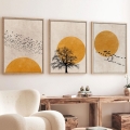 SET 3x Quadro in cornice fotografica 50x70 cm beige/giallo