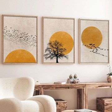 SET 3x Quadro in cornice fotografica 50x70 cm beige/giallo