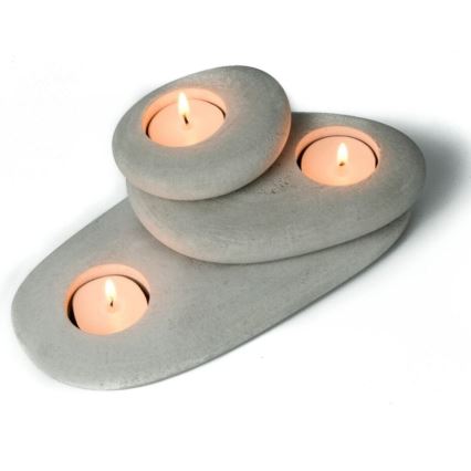 SET 3x Supporto per candele da tè 21,5cm/15cm/9cm in cemento