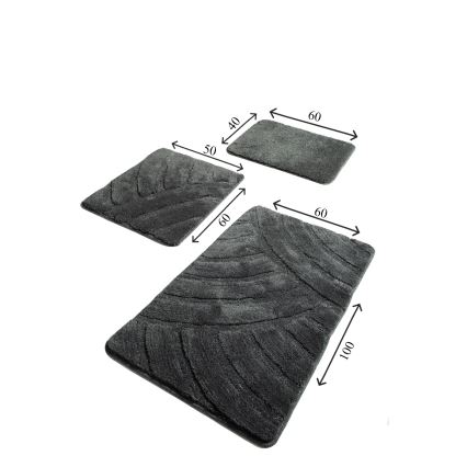 SET 3x Tappetino da bagno ALYA 60/60/100 cm antracite