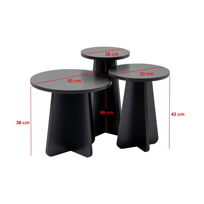 SET 3x Tavolino LUME diametro 28/33/43 cm nero