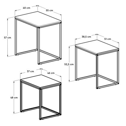 SET 3x Tavolino marrone