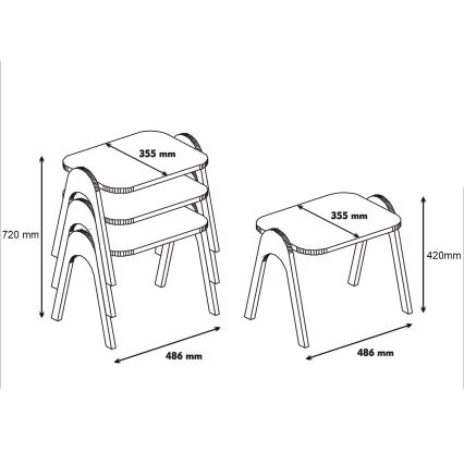 SET 3x Tavolino PARIS bianco/marrone