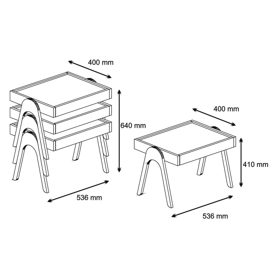 SET 3x Tavolino ROMA bianco/marrone
