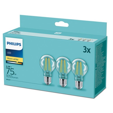 SET 3xLampadine LED Philips E27/8,5W/230V 2700K