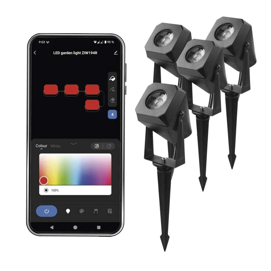 SET 4x LED RGBIC Lampada da esterno dimmerabile LED/7W/230V 3000-6500K IP65 Wi-Fi Tuya