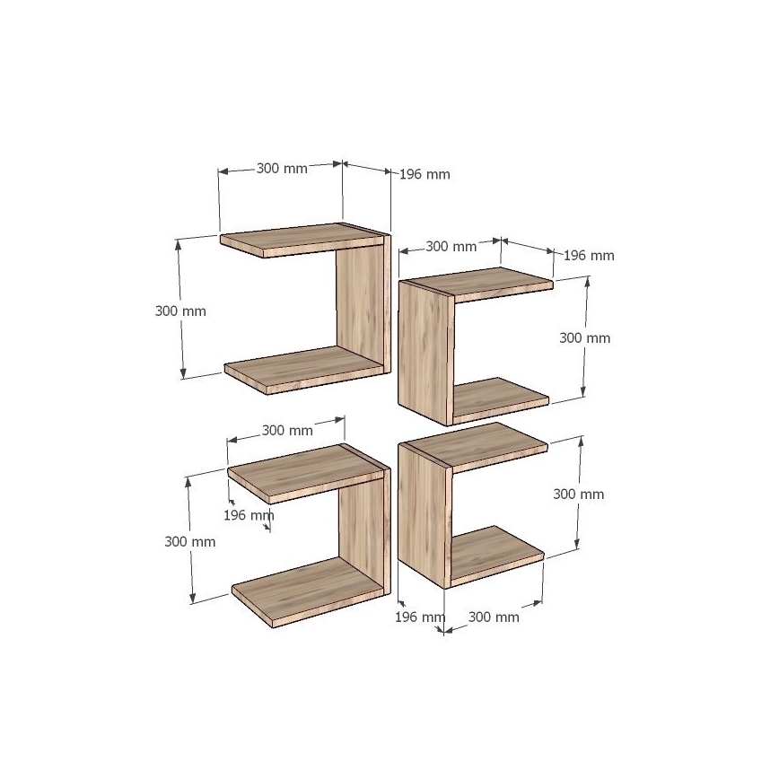 SET 4x Mensola da parete BASE marrone