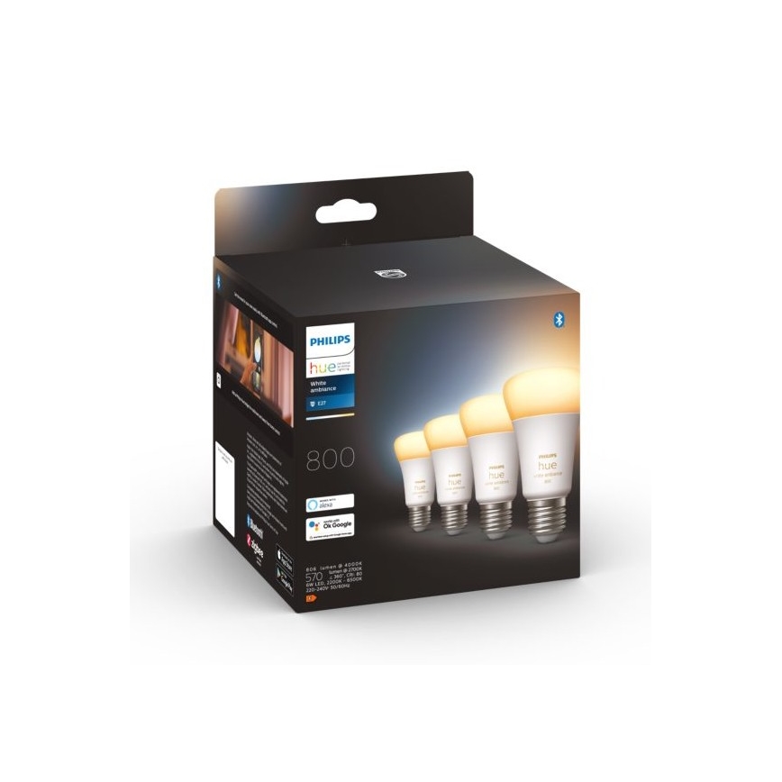 SET 4xLED Lampadina Dimmerabile Philips Hue WHITE AMBIANCE E27/6W/230V 2200-6500K