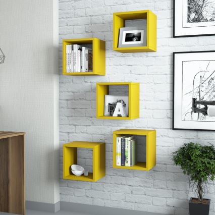 SET 5x Scaffale da parete BOX giallo