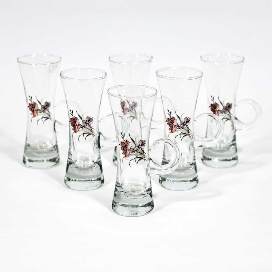 Set 6 bicchieri da liquore con manico trasparente con motivo bouquet