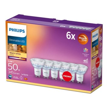 SET 6 lampadine LED dimmerabili Philips Warm Glow GU10/3,8W/230V 2200-2700K CRI 90