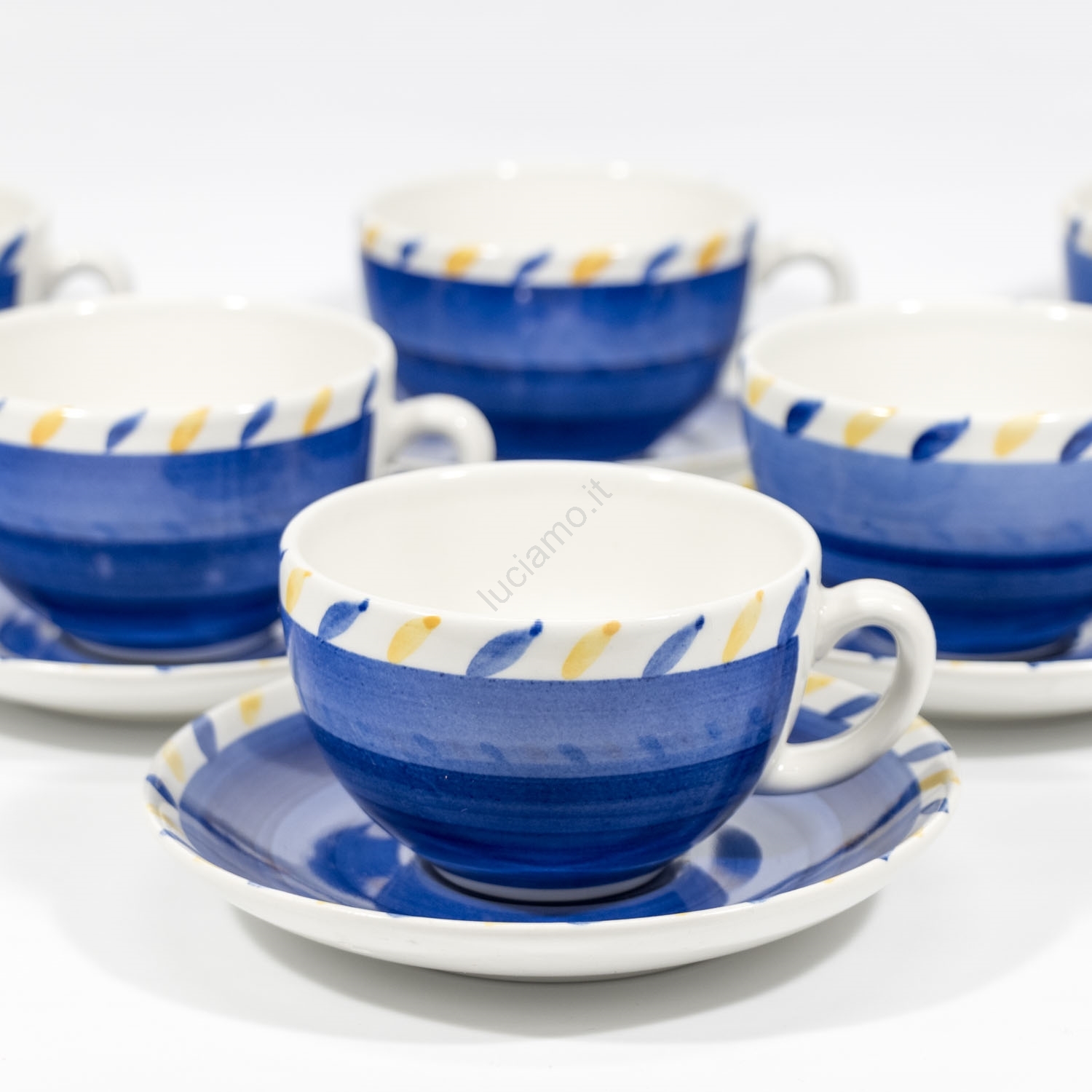 Giannini In Viaggio Col Caffè ,Set 2 Tazze Da Cappuccino Con Piattino In Finissima Porcellana