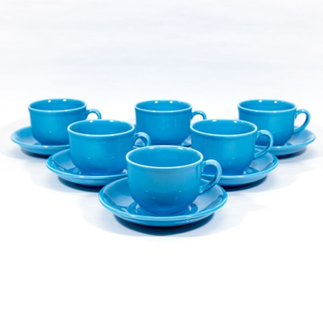 Set 6 tazze in ceramica con piattino turchese